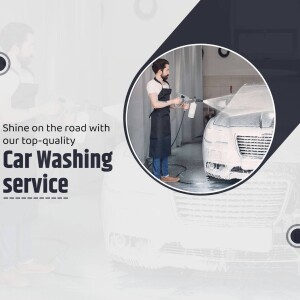 Man washing a white car with professional equipment