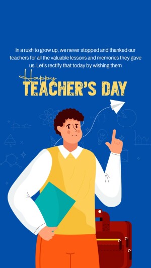 Illustration of a student with books and school supplies wishing Happy Teacher's Day.