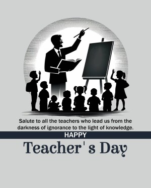 Illustration of a teacher with students, celebrating Teacher's Day.