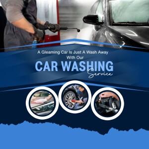 A promotional image for a car washing service, featuring a car being washed and details of the service.