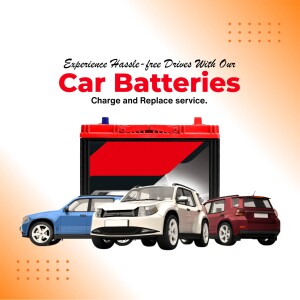 Image of car batteries with cars, promoting hassle-free drives and charge/replace services.