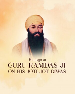 Portrait of Guru Ramdas Ji with text commemorating his Jot Jot Diwas
