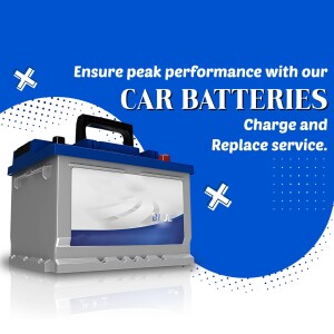 Image of a car battery with text promoting car battery charge and replacement services.