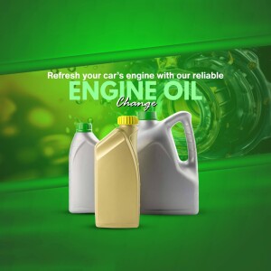 Bottles of engine oil with the text 'Refresh your car's engine with our reliable Engine Change'