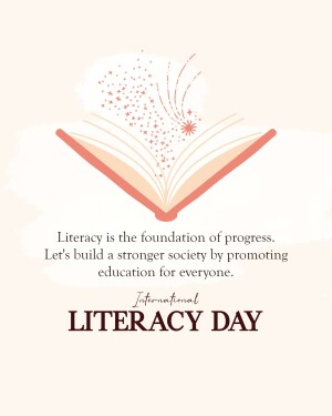 An open book with light emanating from it, accompanied by text celebrating International Literacy Day.