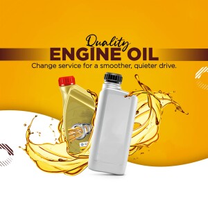Image of engine oil bottles with a splash effect and text promoting engine oil change.