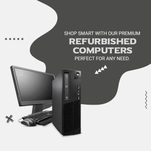 Image of refurbished desktop computer with monitor, keyboard and mouse.