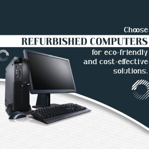 Image of a refurbished computer setup with monitor, keyboard, and mouse.