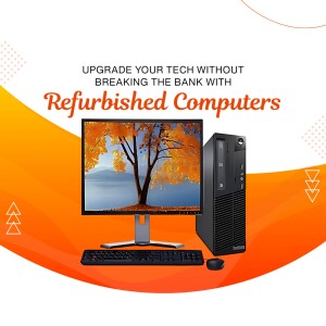 Image of a refurbished computer with a monitor, keyboard, and mouse.