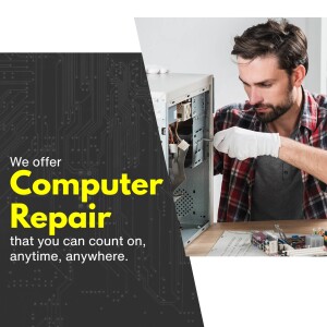 Technician repairing a computer with tools