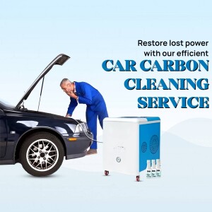 Man looking at car engine with carbon cleaning machine