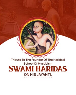 Portrait of Swamiji Haridas with text commemorating his Jayanti