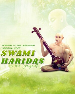 Portrait of Swami Haridas playing a stringed instrument