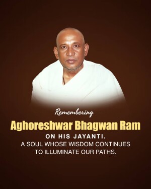 Portrait of Aghoreshwar Bhagwan Ram with text commemorating his Jayanti