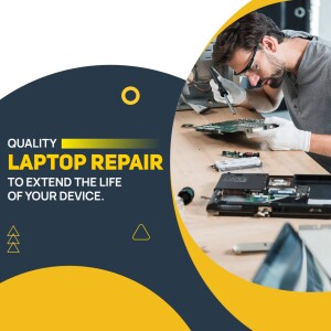 Technician repairing a laptop with precision tools