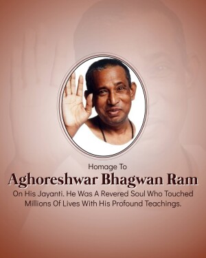 Portrait of Aghoreshwar Bhagwan Ram with text tribute