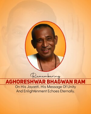 Portrait of Aghoreshwar Bhagwan Ram with text commemorating his Jayanti