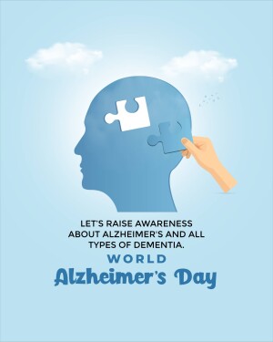 Illustration of a head silhouette with a puzzle piece missing, representing Alzheimer's and dementia awareness.