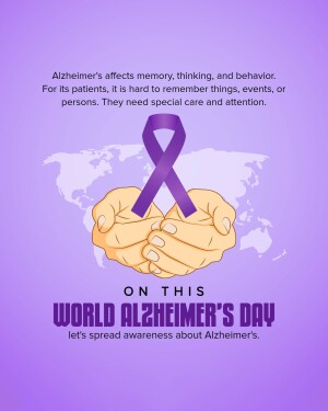 Purple ribbon with hands holding the world for World Alzheimer's Day