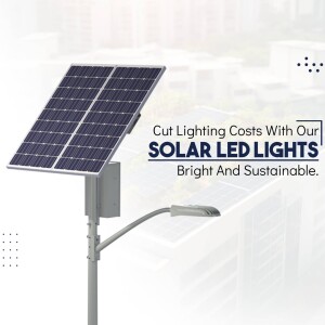 Solar powered LED street light with city background
