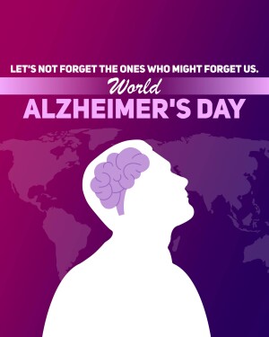 Image promoting World Alzheimer's Day with a silhouette of a head containing a brain and a world map background.