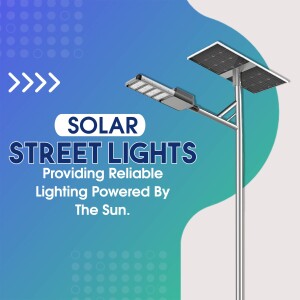 Image of a solar street light with a blue and teal gradient background.