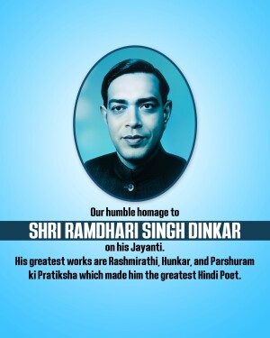 Portrait of Ramdhari Singh Dinkar with tribute text
