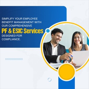 Image depicting professionals discussing benefits with a focus on PF & ESIC services.