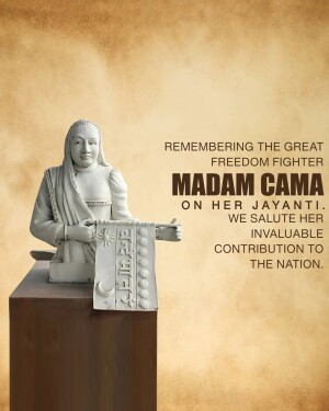 Statue of Madam Cama with text honoring her contribution to India's freedom struggle.
