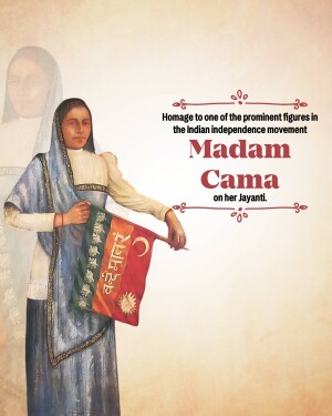 Portrait of Madam Cama holding the Indian flag