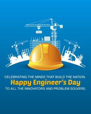 Image depicting a construction helmet with building silhouettes and cranes, celebrating Engineer's Day.