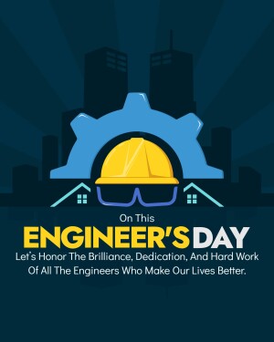 Engineers Day graphic with a hard hat and cityscape