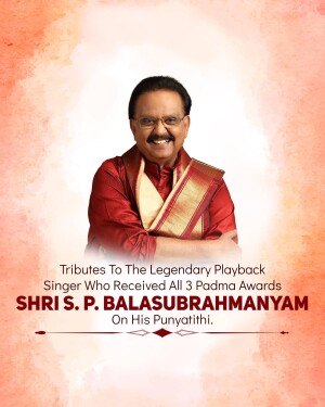 Portrait of S. P. Balasubrahmanyam with tribute text