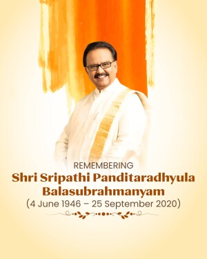 Portrait of SP Balasubrahmanyam with remembrance text