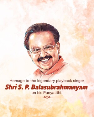 Portrait of S. P. Balasubrahmanyam with tribute text