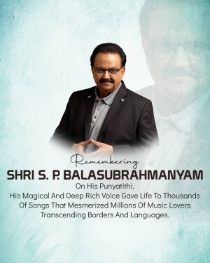 Portrait of S. P. Balasubrahmanyam with a remembrance message