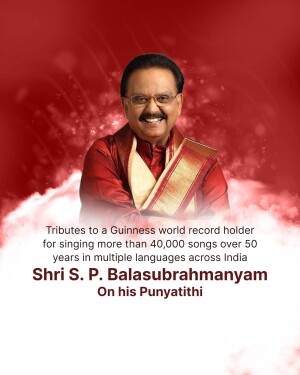 Portrait of S. P. Balasubrahmanyam with tribute text