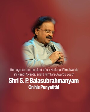 Portrait of S. P. Balasubrahmanyam with tribute text