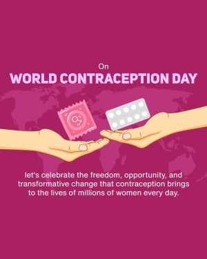Illustration depicting contraception methods and hands offering them, promoting World Contraception Day.
