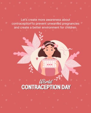 Illustration promoting World Contraception Day with a woman and contraceptive pills.