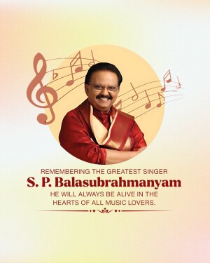 Portrait of S. P. Balasubrahmanyam with musical notes