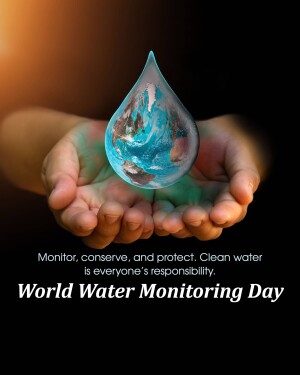 Hands holding a water droplet containing a miniature Earth, symbolizing water conservation and responsibility.