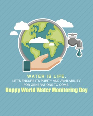 Illustration of a hand holding the Earth with water dripping from a tap, promoting water conservation.
