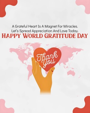 World Gratitude Day graphic with a heart and hand