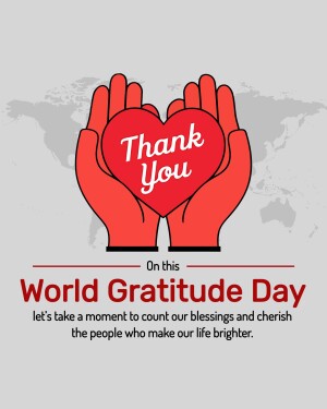 Red hands holding a heart with the text 'Thank You' and 'World Gratitude Day'