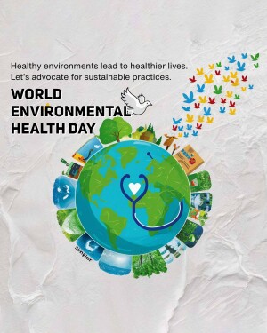 Illustration depicting a globe with environmental elements and a stethoscope, celebrating World Environmental Health Day.