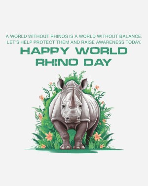 Illustration of a rhino surrounded by greenery with text promoting World Rhino Day.