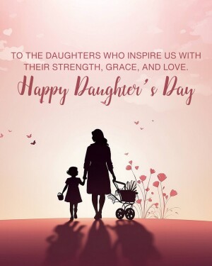 Silhouette of a mother and daughter walking with a basket, with text 'Happy Daughter's Day'