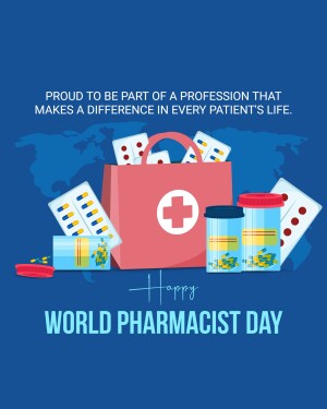 Image depicting a first aid kit with medication and a world map, celebrating World Pharmacist Day.