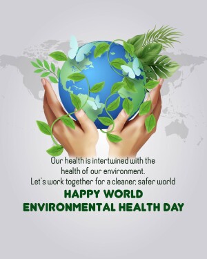 Hands holding a globe with leaves and butterflies, promoting environmental health.